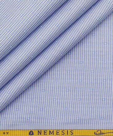 Nemesis Sky Blue 100% Egyptian Cotton Houndstooth Weave cum Dobby Shirt Fabric (1.60 M)