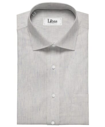 Raymond White 100% Pure Linen 70 LEA Blue Striped Shirt Fabric (1.60 M)