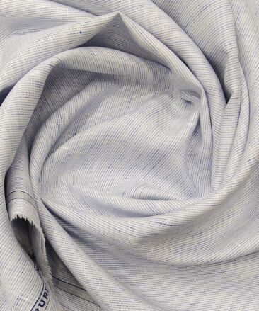 Raymond White 100% Pure Linen 70 LEA Blue Striped Shirt Fabric (1.60 M)