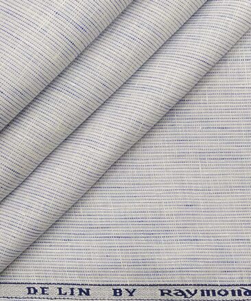 Raymond White 100% Pure Linen 70 LEA Blue Striped Shirt Fabric (1.60 M)