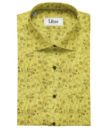 Raymond Corn Yellow 100% Giza Cotton Brown Floral Print Shirt Fabric (1.60 M)