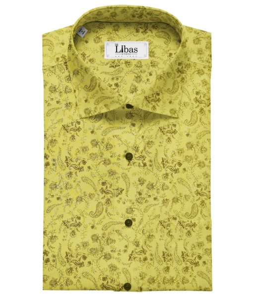 Raymond Corn Yellow 100% Giza Cotton Brown Floral Print Shirt Fabric (1.60 M)