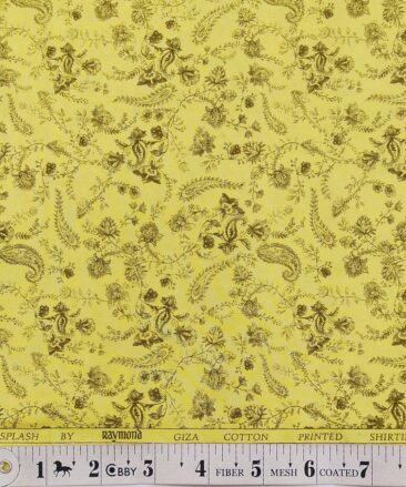 Raymond Corn Yellow 100% Giza Cotton Brown Floral Print Shirt Fabric (1.60 M)