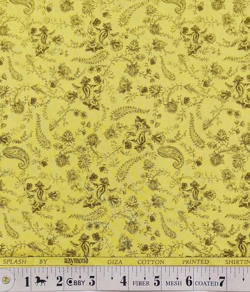 Raymond Corn Yellow 100% Giza Cotton Brown Floral Print Shirt Fabric (1.60 M)