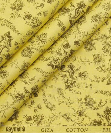 Raymond Corn Yellow 100% Giza Cotton Brown Floral Print Shirt Fabric (1.60 M)