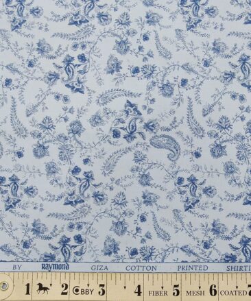 Raymond Sky Blue 100% Giza Cotton Royal Blue Floral Print Shirt Fabric (1.60 M)