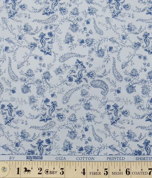 Raymond Sky Blue 100% Giza Cotton Royal Blue Floral Print Shirt Fabric (1.60 M)