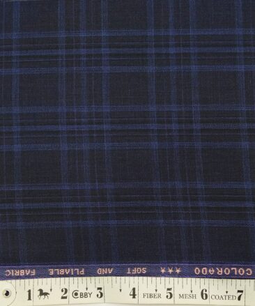 Raymond Dark Navy Blue Broad Checks Poly Viscose Unstitched Fabric (1.25 Mtr) For Trouser