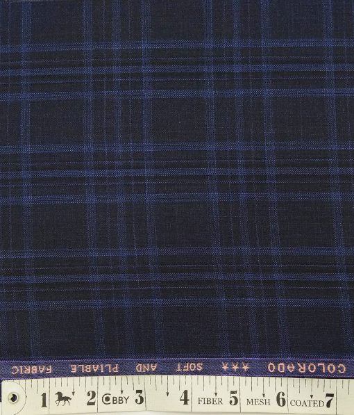 Raymond Dark Navy Blue Broad Checks Poly Viscose Unstitched Fabric (1.25 Mtr) For Trouser