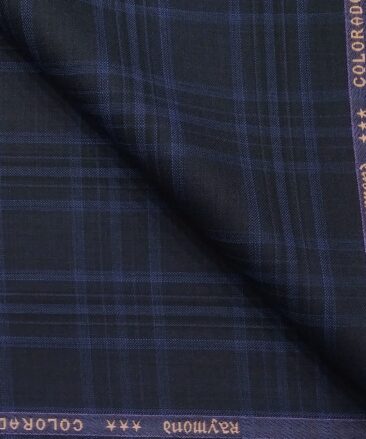 Raymond Dark Navy Blue Broad Checks Poly Viscose Unstitched Fabric (1.25 Mtr) For Trouser