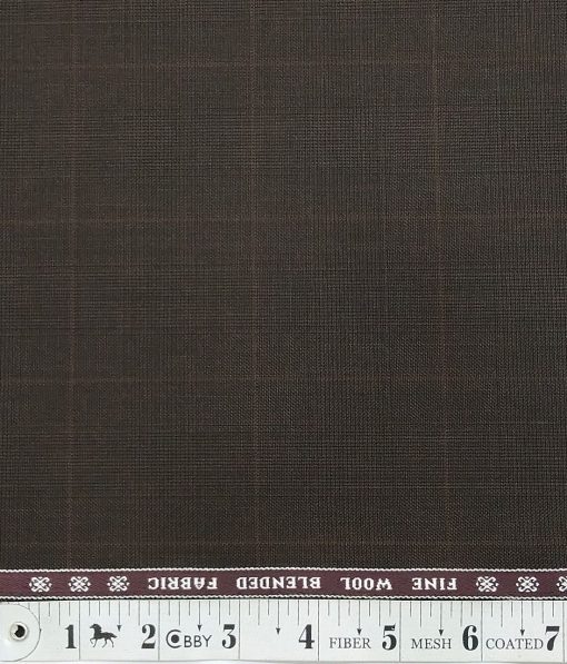 Raymond Dark Brown Self Checks 10% Merino Wool Unstitched Fabric (1.25 Mtr) For Trouser