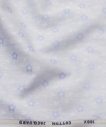 Raymond Light Sky Blue 100% Cotton Floral Jacquard Shirt Fabric (1.60 M)