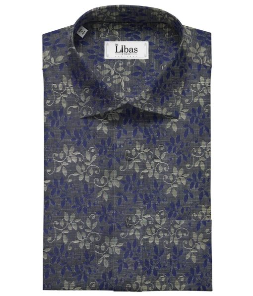 Raymond Dark Grey 100% Cotton Blue Floral Jacquard Shirt Fabric (1.60 M)