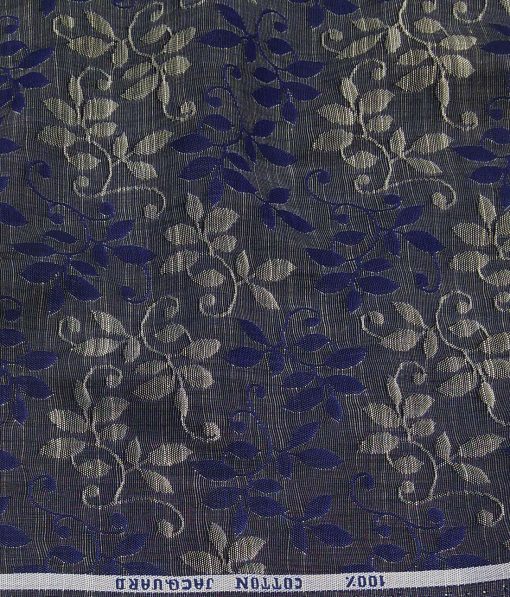 Raymond Dark Grey 100% Cotton Blue Floral Jacquard Shirt Fabric (1.60 M)