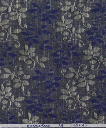 Raymond Dark Grey 100% Cotton Blue Floral Jacquard Shirt Fabric (1.60 M)