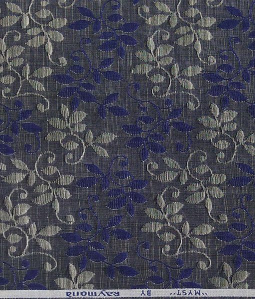 Raymond Dark Grey 100% Cotton Blue Floral Jacquard Shirt Fabric (1.60 M)