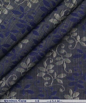 Raymond Dark Grey 100% Cotton Blue Floral Jacquard Shirt Fabric (1.60 M)