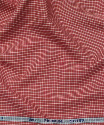 Raymond Red & White 100% Premium Cotton Checks Shirt Fabric (1.60 M)