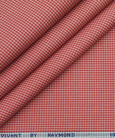 Raymond Red & White 100% Premium Cotton Checks Shirt Fabric (1.60 M)