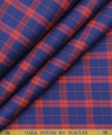 Giza House by Soktas Red & Blue 100% Egyptian Giza Cotton Burberry Checks Shirt Fabric (1.60 M)