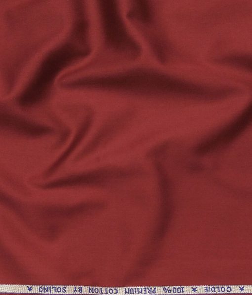 Solino 100% Premium Cotton Maroon Red Solid Satin Shirt Fabric (1.60 M)