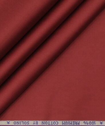 Solino 100% Premium Cotton Maroon Red Solid Satin Shirt Fabric (1.60 M)