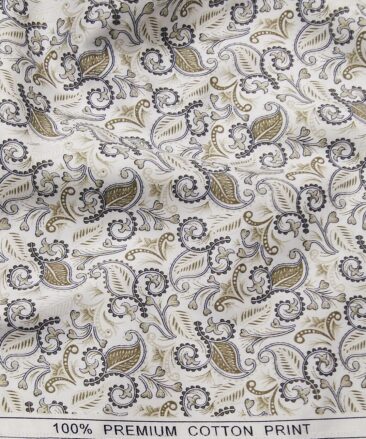 True Value White 100% Premium Cotton Brown Floral Print Shirt Fabric (1.60 M)