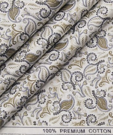 True Value White 100% Premium Cotton Brown Floral Print Shirt Fabric (1.60 M)