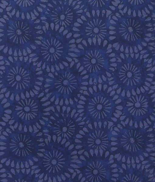 Absoluto Dark Blue Floral Printed Unstitched Terry Rayon Bandhgala or Blazer Fabric