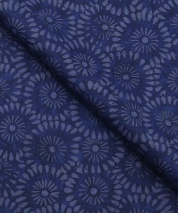 Absoluto Dark Blue Floral Printed Unstitched Terry Rayon Bandhgala or Blazer Fabric