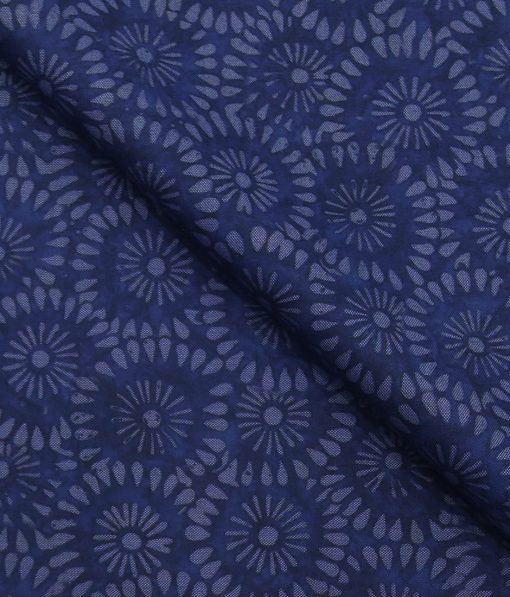 Absoluto Dark Blue Floral Printed Unstitched Terry Rayon Bandhgala or Blazer Fabric