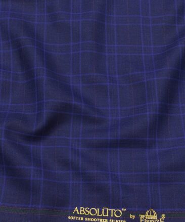 Absoluto Dark Royal Blue Broad Checks Unstitched Terry Rayon Suiting Fabric