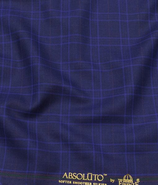 Absoluto Dark Royal Blue Broad Checks Unstitched Terry Rayon Suiting Fabric