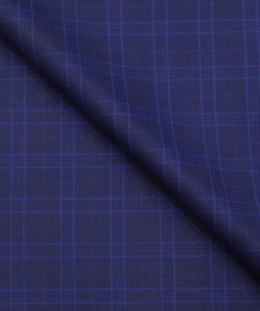 Absoluto Dark Royal Blue Broad Checks Unstitched Terry Rayon Suiting Fabric