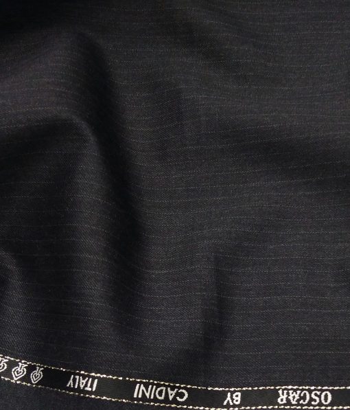 Cadini Italy by Siyaram's 60% Merino Wool Super 140's Dark Grey Self Striped Unstitched Exotic Suit Fabric (3.25 Meter)