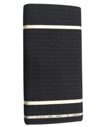 Cadini Italy by Siyaram's 60% Merino Wool Super 140's Dark Grey Pin Stripes Unstitched Exotic Suit Fabric (3.25 Meter)