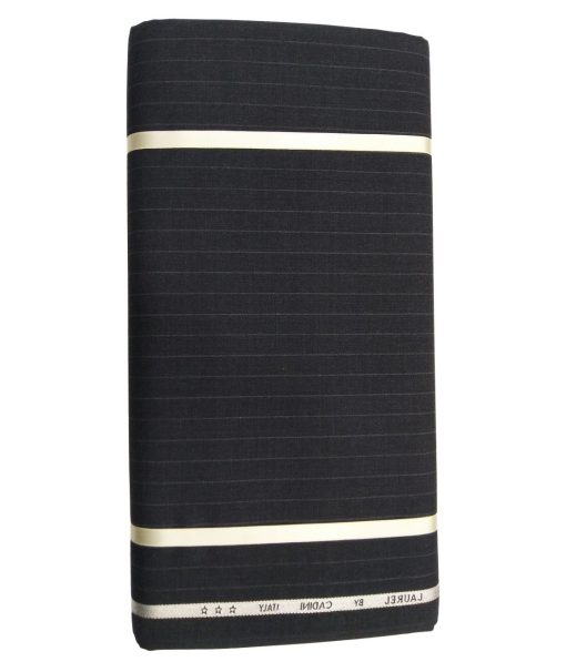 Cadini Italy by Siyaram's 60% Merino Wool Super 140's Dark Grey Pin Stripes Unstitched Exotic Suit Fabric (3.25 Meter)