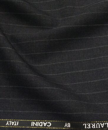 Cadini Italy by Siyaram's 60% Merino Wool Super 140's Dark Grey Pin Stripes Unstitched Exotic Suit Fabric (3.25 Meter)