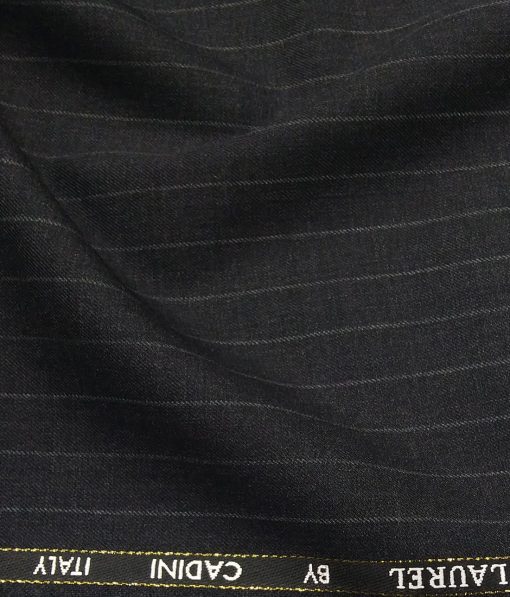 Cadini Italy by Siyaram's 60% Merino Wool Super 140's Dark Grey Pin Stripes Unstitched Exotic Suit Fabric (3.25 Meter)