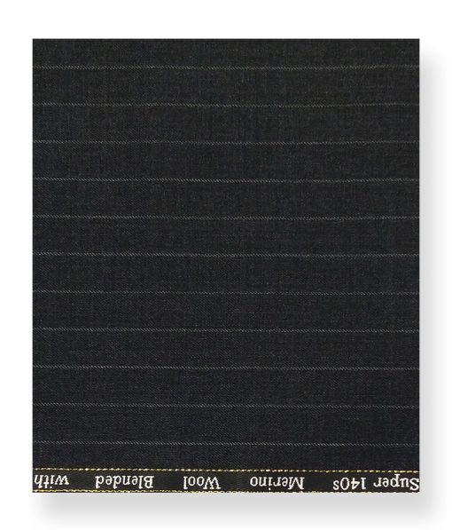 Cadini Italy by Siyaram's 60% Merino Wool Super 140's Dark Grey Pin Stripes Unstitched Exotic Suit Fabric (3.25 Meter)