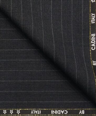 Cadini Italy by Siyaram's 60% Merino Wool Super 140's Dark Grey Pin Stripes Unstitched Exotic Suit Fabric (3.25 Meter)