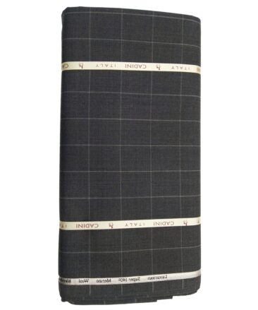 Cadini Italy by Siyaram's 60% Merino Wool Super 140's Grey & White Checks Unstitched Exotic Suit Fabric (3.25 Meter)