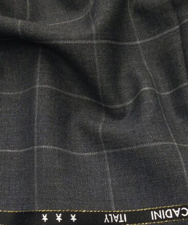 Cadini Italy by Siyaram's 60% Merino Wool Super 140's Grey & White Checks Unstitched Exotic Suit Fabric (3.25 Meter)