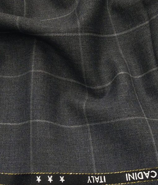 Cadini Italy by Siyaram's 60% Merino Wool Super 140's Grey & White Checks Unstitched Exotic Suit Fabric (3.25 Meter)