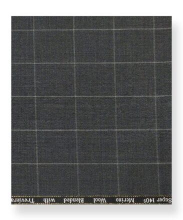 Cadini Italy by Siyaram's 60% Merino Wool Super 140's Grey & White Checks Unstitched Exotic Suit Fabric (3.25 Meter)