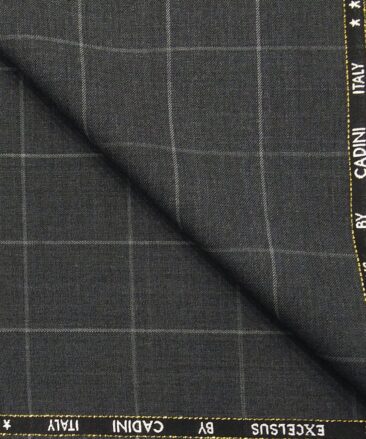 Cadini Italy by Siyaram's 60% Merino Wool Super 140's Grey & White Checks Unstitched Exotic Suit Fabric (3.25 Meter)