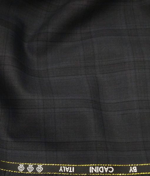 Cadini Italy by Siyaram's 60% Merino Wool Super 140's Smoke Grey Self Broad Checks Unstitched Exotic Suit Fabric (3.25 Meter)