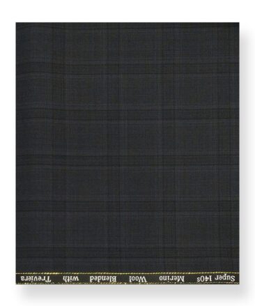 Cadini Italy by Siyaram's 60% Merino Wool Super 140's Smoke Grey Self Broad Checks Unstitched Exotic Suit Fabric (3.25 Meter)