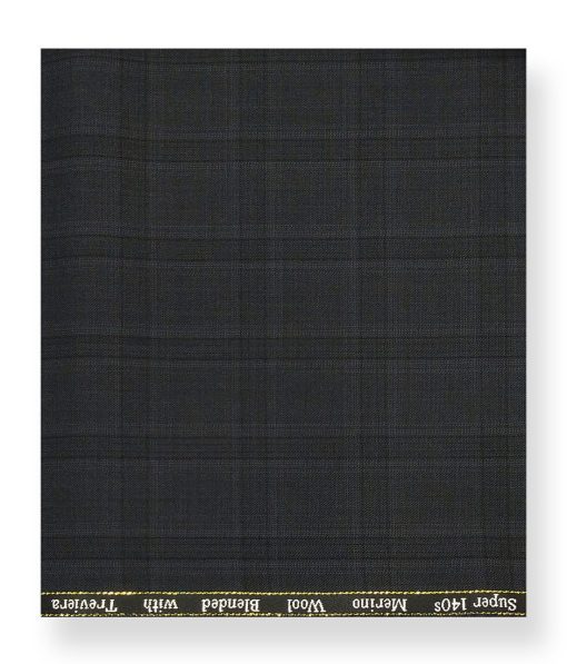 Cadini Italy by Siyaram's 60% Merino Wool Super 140's Smoke Grey Self Broad Checks Unstitched Exotic Suit Fabric (3.25 Meter)