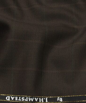 J.Hamsptead by Siyaram's 20% Merino Wool Super 90's Dark Brown Structured Cum Checks Unstitched Suiting Fabric